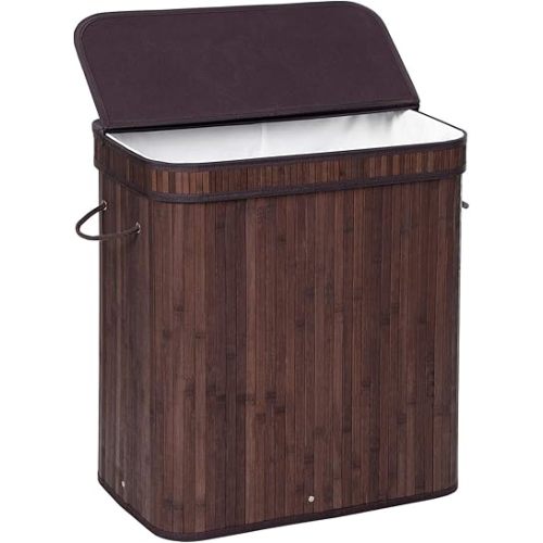 SONGMICS Laundry Hamper with Lid, Bamboo Launry Basket with Handles, Foldable Storage Basket for Laundry Room, Bedroom, 100L, Brown ULCB063K02