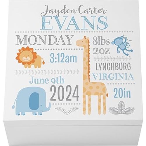Let's Make Memories Personalized Baby's First Keepsake Box - Memento Storage - Memories Box - Nursery Décor - For Boys - 6" Hx12 Square