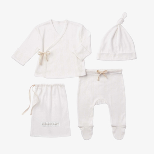 White Organic Cotton Pointelle Layette 3 Pc Gift Set