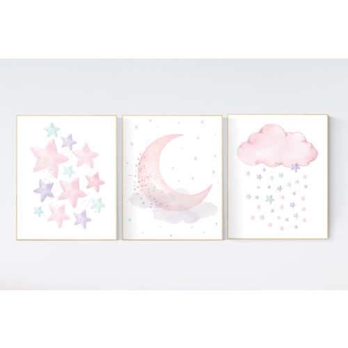 Pastel Nursery Prints: Moon, Stars & Cloud Wall Decor
