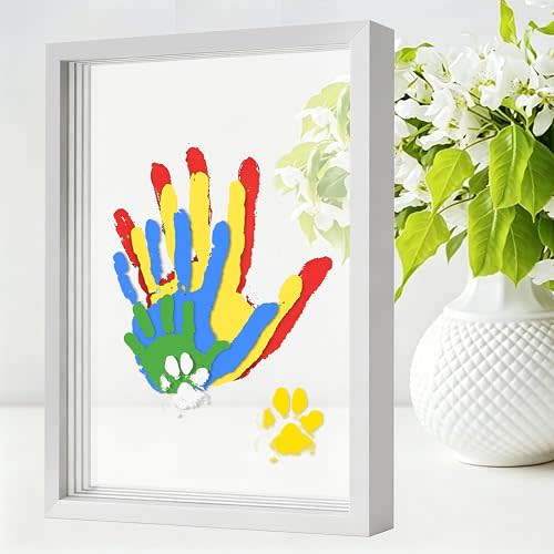 Haxedcled Family Handprint Kit, Handprint Frame Kit, DIY Craft Keepsake with Wooden Frame, Meaningful Gift for New Parents, New Mom, Mother's Day, Father's Day, Anniversary and Adoption Day (White)