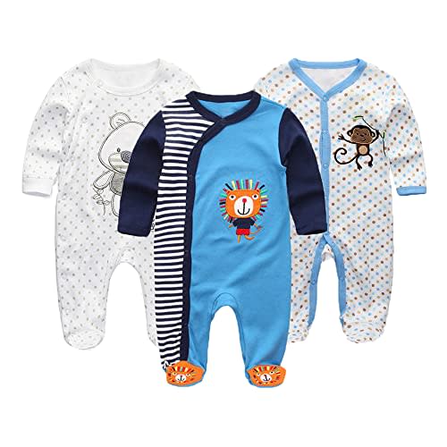 MAMIMAKA Baby Boys Girls Footies One-Piece Romper Long-Sleeve Jumsuit Cotton Newborn Clothes Set 3-Pack Baby Pajamas