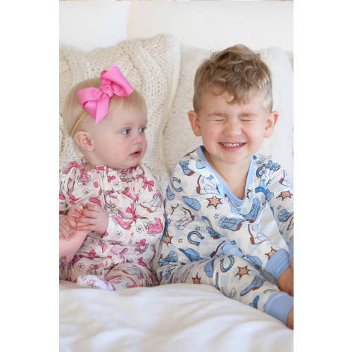 Rodeo Dreams Ruffle Zipper Footie | Pink