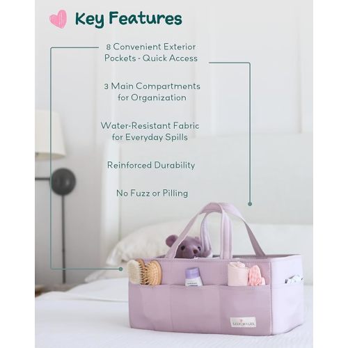 Lily Miles Baby Diaper Caddy Organizer, Wipeable Diaper Organizer Basket with 8 Pockets for Newborn Essentials, Baby Shower Gifts, Nursery Tote Bag for Changing Table or Car (Rosy Lilac, Large)
