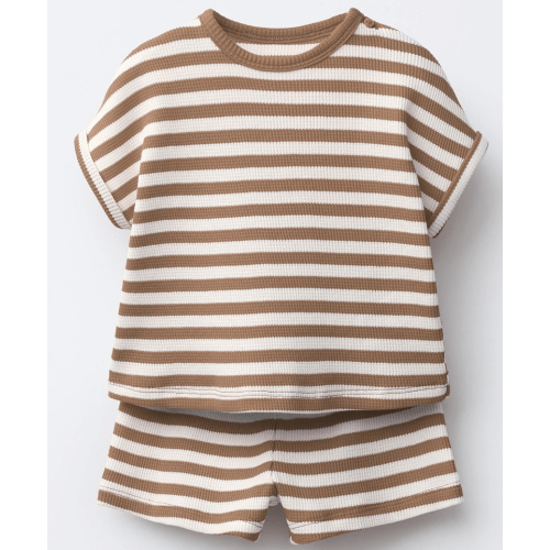 STRIPED WAFFLE SHIRT AND BERMUDA SET - Light brown | ZARA United States