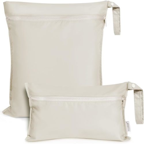 haakaa Water Resistant Wet Bags for Baby Wet Dry Bags for Cloth Diaper, Reusable Wet Bags for Baby Items, Swimsuit & Travel, 2pcs, Beige