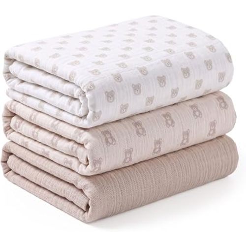 Muslin Swaddle Blankets for Newborns,100% Cotton 40x38 Inches Baby Swaddle Blanket, Soft Breathable Muslin Baby Blanket Pack of 3