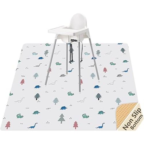 51” Baby Splat Mat for Under High Chair/Arts/Crafts, WOMUMON Washable Waterproof Anti-Slip Floor Splash Mat, Portable Wipeable Spill Mat and Table Cloth