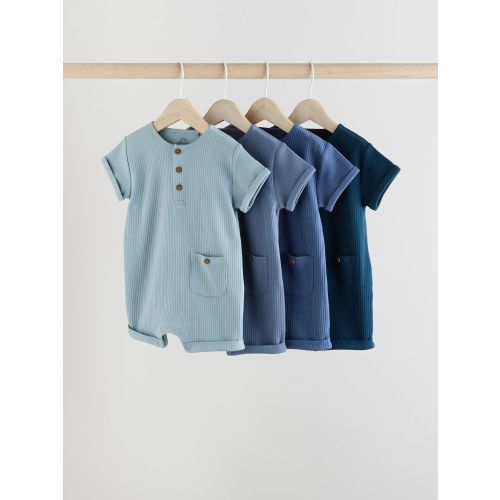 Blue Grandad Button Neck 4 Pack Baby Rompers