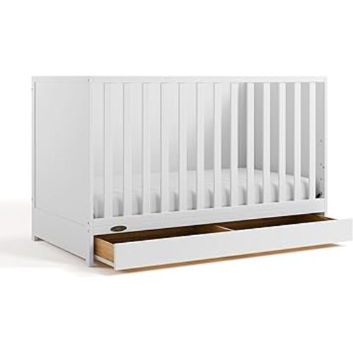 Graco Theo Convertible Crib with Storage Drawer (White) – GREENGUARD Gold Certified with Drawer, Converts to Toddler Bed, Fits Standard Crib Mattress