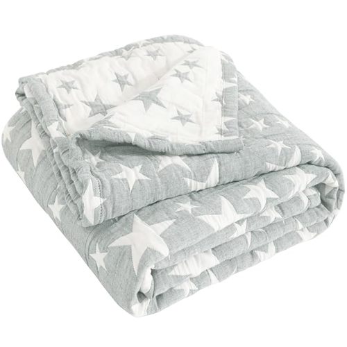 NTBAY 3 Layer Toddler Blanket, Muslin Cotton Jacquard Bed Blankets, Lightweight Thermal Baby Blanket, Super Soft and Warm Crib Blanket for All Seasons, Decoration Gift, 30"x40", Grey Star