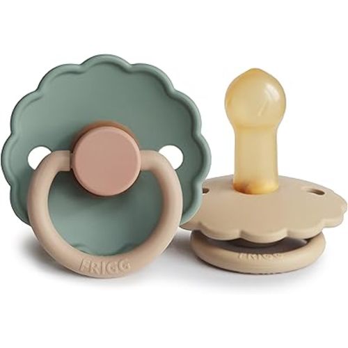 FRIGG Daisy Natural Rubber Baby Pacifier | Made in Denmark | BPA-Free (Willow/Croissant, 6-18 Months) 2-Pack