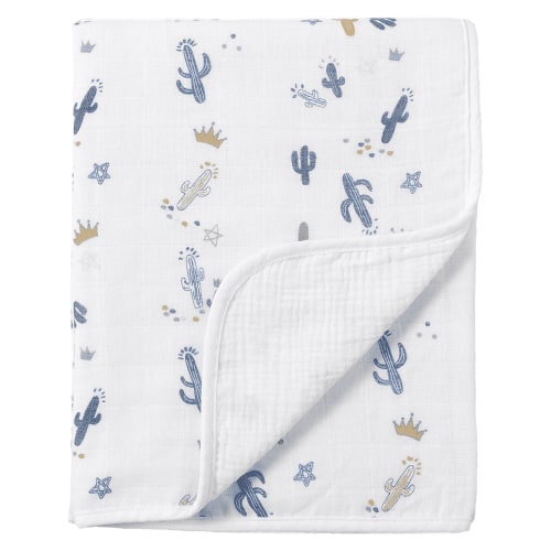 CREVENT Soft Cozy White Cactus Cotton Muslin Baby Receiving Blanket