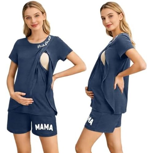 UNIQUEONE Nursing Pajamas Set Soft Postpartum Pjs Breastfeeding Sleepwear Double Layer Maternity Loungewear Hospital Outfit