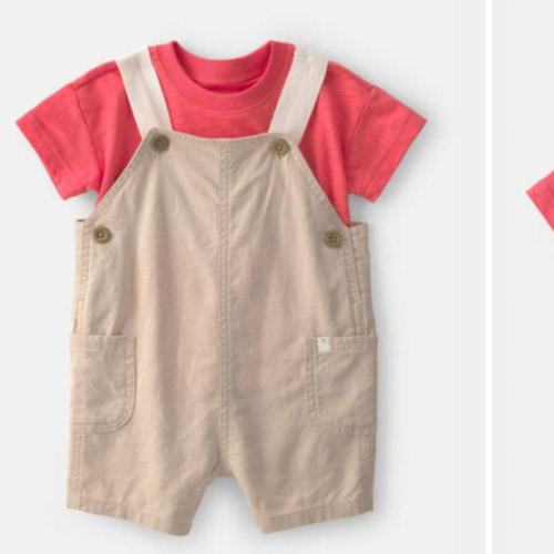 Baby Boy 2-Piece Overall Set - Coral/Khaki | Carter's