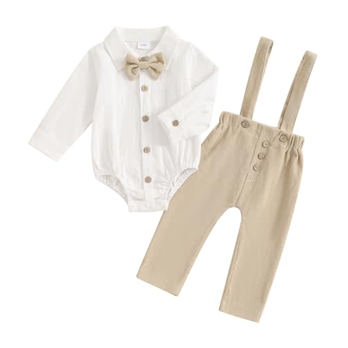 GOOCHEER Newborn Infant Baby Boy Clothes Suit Bowtie Dress Romper+Suspender Pants Overalls Gentleman Wedding Outfits Formal