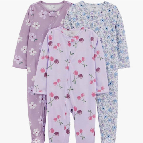 Simple Joys by Carter's Baby and Toddler Girls' 3 Pack Loose Fit Polyester Jersey Footed Pajamas- 12 months
