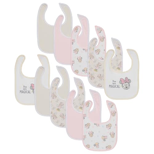 Disney 10-Pack Mickey Mouse Baby Bibs – Ten Soft, Absorbent, and Adjustable Cotton Bibs for Mess Free Meals