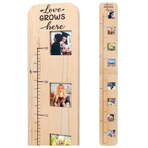 Garybank Solid Wood Growth Chart for Kids with Picture Frames, Height Measurement Ruler Milestone Markers, Foldable Kids Height Wall Chart, Christmas Keepsake Gift for Toddler Boy Girl Room Wall Decor