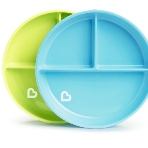 Munchkin Stay Put Suction Plates, 3 Divided Sections, Blue/Green