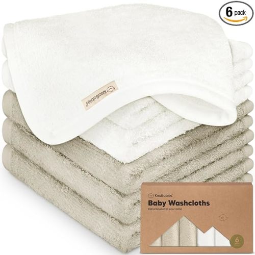 6-Pack Baby Washcloths – Soft Absorbent Viscose from Bamboo Washcloths for Face, Body, Baby Towels for Newborn, Kids, Toddlers, Infant,Gentle on Sensitive Skin,10x10 Reusable Face Towels(White/Stone)