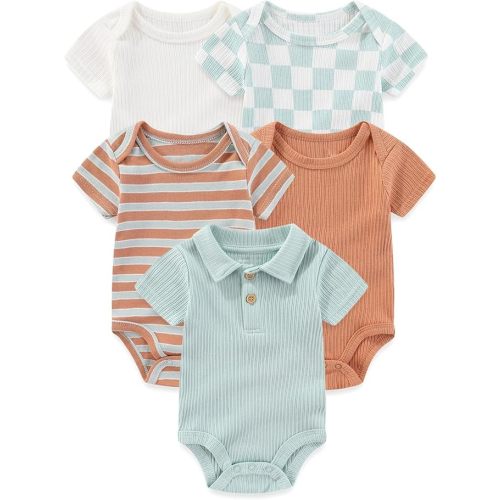 Four Seasons Baby Boy Girl Bodysuits 5-Pack Cotton Comfort Short Sleeve Baby Clothes Soft Infant Outfits