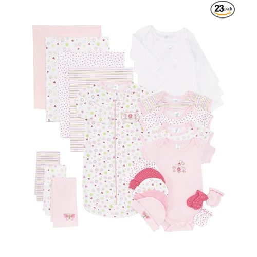 Spasilk Baby Essential 23 Piece Layette Set for Newborns and Infants, 0-6 Months, Pink Girl
