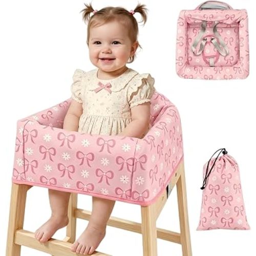 Baby High Chair Cover Restaurant with Strap Pads-Pink Bow