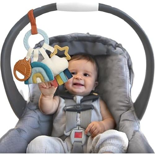 Itzy Ritzy Teething Activity Toy - Bitzy Busy Ring Car Seat Toy (Rainbow)