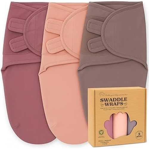 Bublo Baby Swaddles for Newborns – 3-Pack Infant Swaddles 0-3 Months – Adjustable Swaddle Sleep Sack – Soft Organic Cotton Baby Wrap for Safe & Cozy Sleep (Maroon)