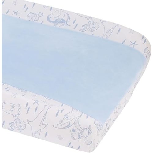 Disney Finding Nemo Cutest Little Catch Light Blue, and White Contoured Changing Pad Cover