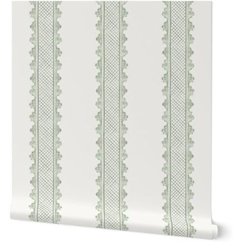 Spoonflower Sage Green Preppy Pre-Pasted Removable Wallpaper