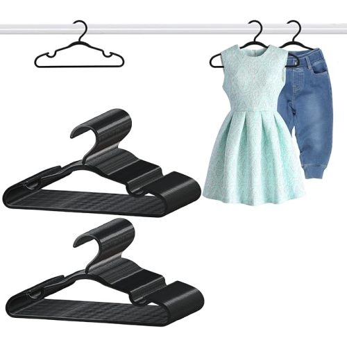100 Pack Black Baby Hangers 12.91 Inch - Kids Non-Slip Clothes Hangers for Infant & Child, Durable Plastic Children's Hangers for Closet, Pants, Coats, Skirts