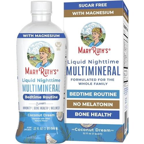 MaryRuth's Liquid Nighttime Multimineral | NO Melatonin | Bedtime Routine | Magnesium Citrate | Calcium | Zinc | Vitamin D3 | Available in 4 Flavors | Vegan | Sugar Free | Gluten Free | 32 Oz