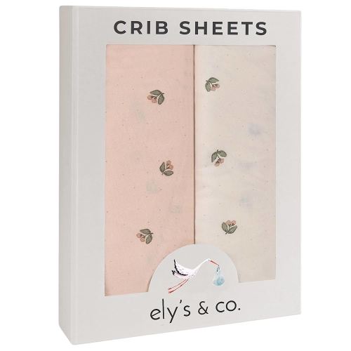 Ely’s & Co. Crib Sheets, Baby Girl Fitted Crib Mattress Sheet Set, 2 Pack, 100% Jersey Knit Cotton, Infant and Toddler Nursery Bedding, Pink Vintage Print, 28” x 52”