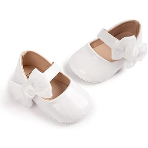 ohsofy Infant Baby Girls Mary Jane Flats Non-Slip Bowknot Princess Wedding Dress Shoes Toddler Crib Shoes