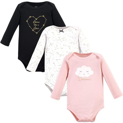 Hudson Baby Baby Girls' Cotton Long-sleeve Bodysuits 3-pack