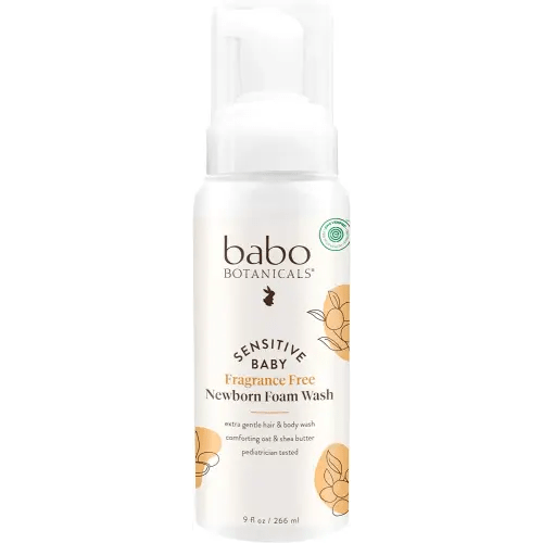 Babo Botanicals Sensitive Baby Fragrance-Free Newborn Foam Wash - Gentle Formula - Oat, Shea & Cocoa Butter - EWG Verified - Vegan - from Birth on