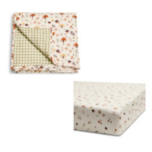 Tiny Kind Organic Cotton Muslin Sheet and Blanket Set - Mushroom Forest