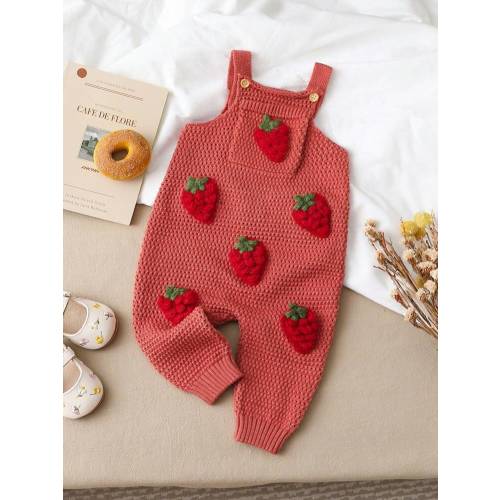 SHEIN Vintaside Kids Baby Girl Casual Strawberry Decorated Knitted Jumpsuit | SHEIN