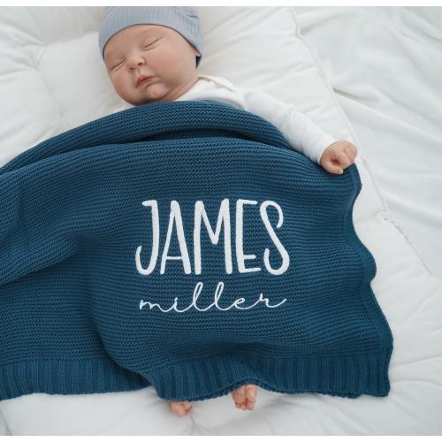 Personalized Baby Boy Blanket with Name Custom Embroidered Newborn Swaddle Baby Shower Gift Knit Blanket First Christmas Gift 2025