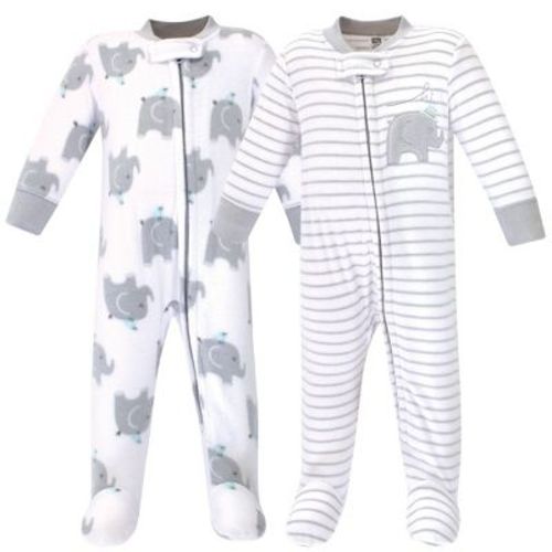 Hudson Baby Baby Fleece Zipper Sleep and Play 2-Pack, Elephants