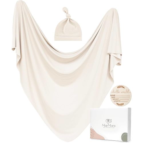 MairMore Baby Swaddle Receiving Blankets with Matching Beanie Set Newborn Nursery Swaddle Wrap for Baby Girls and Boys (Apricot)
