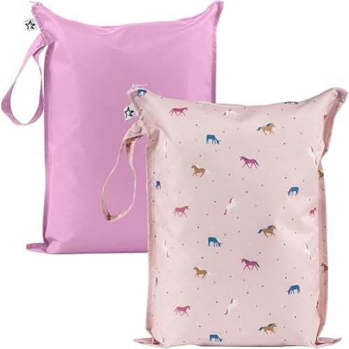 Tiny Twinkle Wet Dry Bag – 2 Pack Reusable Waterproof & Mess Proof Wet Bags for Swimsuits & Travel, Baby Towels & Beach Essentials,a Diaper Bag Must-Have(Unicorn)