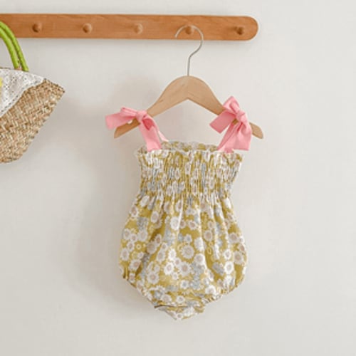 Floral Bloom Romper with Pink Bow Straps – Teeny Mini Me