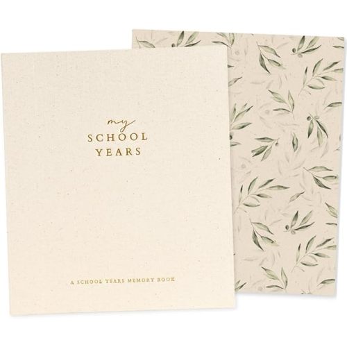 Peachly School Years Memory Book & School Photo Album Keepsake - Beige | First & last day of school pages, PreK-12. Childhood organizer & scrapbook for kids' school pictures, photos & mementos