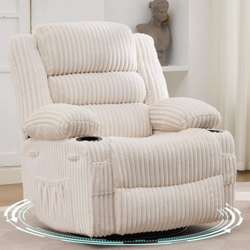 Rebrilliant 360° Swivel Rocker Recliner Chair for Adults, Oversized Manual Glider with Footrest, Cup Holders & Side Pocket, Wide Cushioned Seat, Jumbo Corduroy Upholstered Accent Chair - Corduroy Gray | Wayfair