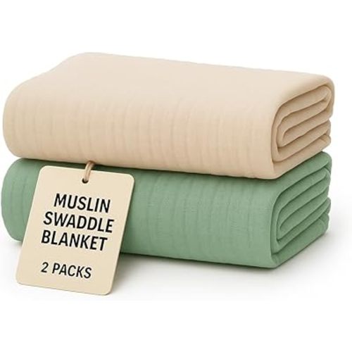 Muslin Swaddle Blankets Set of 2 Green & Beige Baby Boy Blanket Set, Breathable Muslin Baby Swaddles, Soft Receiving Blankets for Newborns, Perfect Nursery Idea