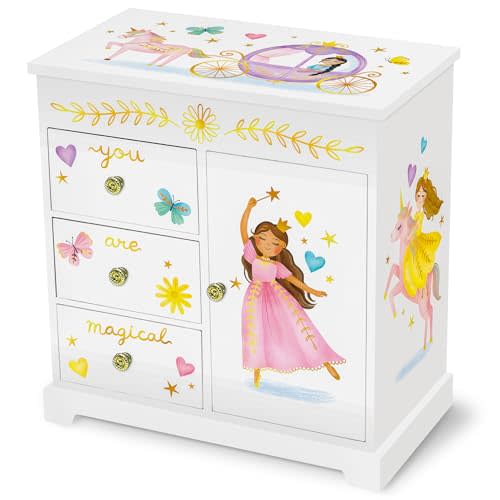 Giggle & Honey® Princess Musical Jewelry Box for Girls | Kids Music Box with Drawers, Fairytale Gifts for Girls Birthday, Princess Jewelry Boxes for Ages 3-10