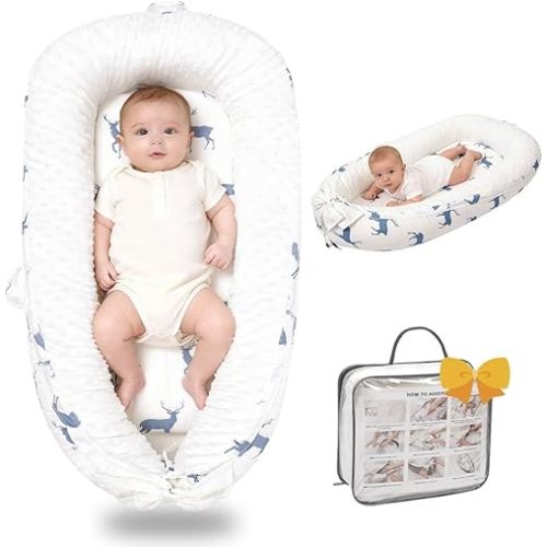 Baby Lounger-Breathable and Soft Organic 100% Cotton, Portable Infant Lounger with Removable Lounger Cover, Floor Lounger for Newborn - Mami Elk